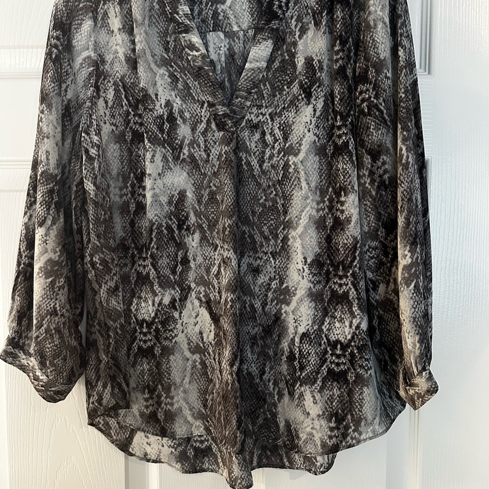 Vince Camuto Black and Gray Snake Print Blouse